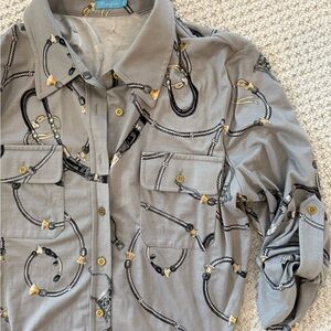 J. McLaughlin Gray Shirt with Rope Design